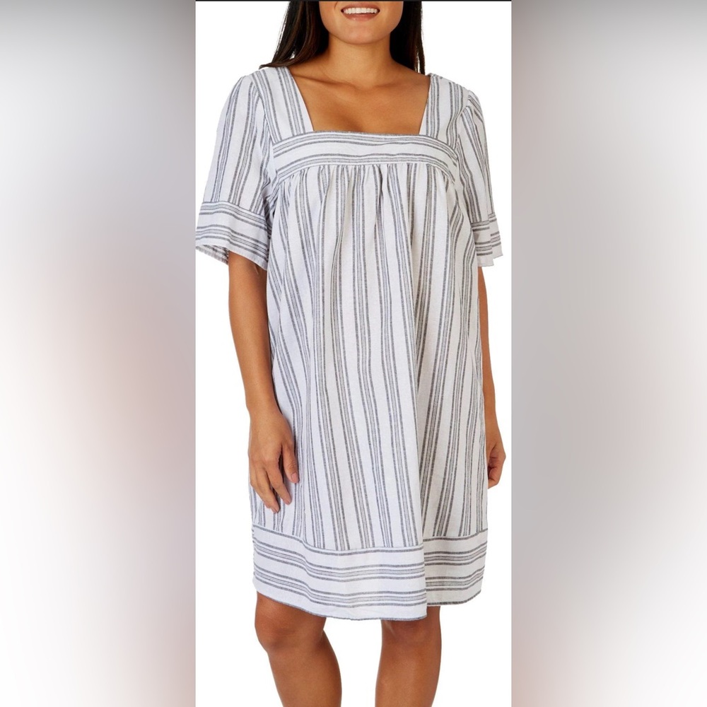 Alexander Jordan Women's Square Neck Short Sleeve Dress linen blend Grey/white